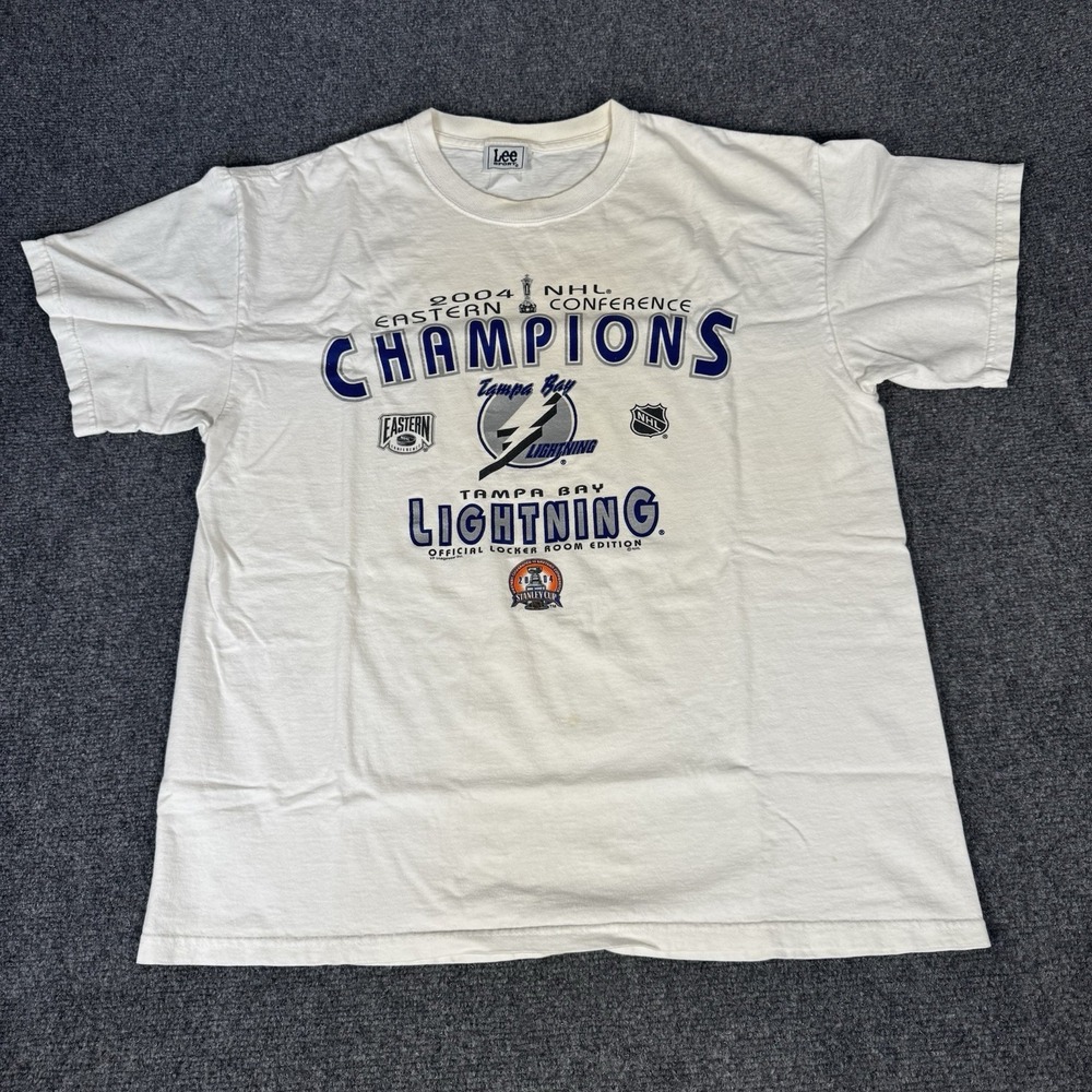 Vintage Tampa Bay Lightning T-Shirt Men M/L Stanley Cup Champions 2004 Lee Sport